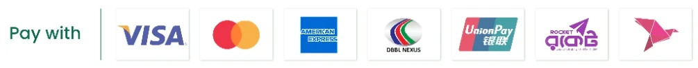Accepted payment methods: Visa, Mastercard, American Express, DBBL Nexus, UnionPay, Rocket, bKash